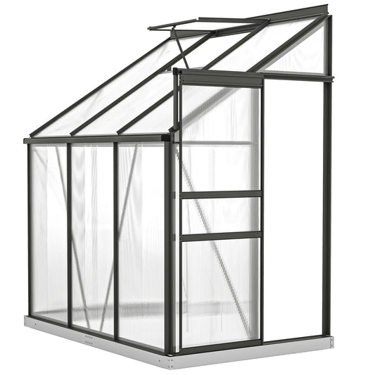 Aluminum Lean-To Greenhouse, Polycarbonate Walk-In, 6' x 4', Dark Grey Walk In Greenhouses Dark Grey, Clear at Gallery Canada