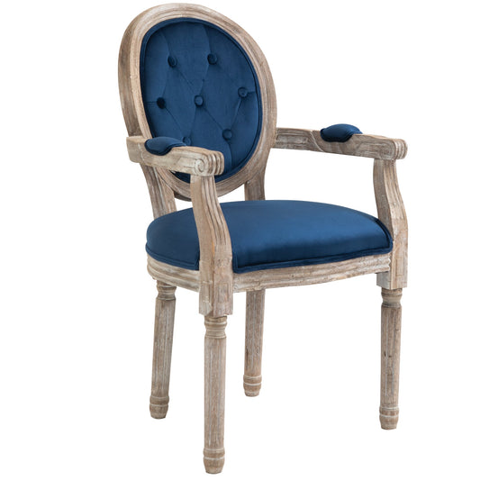 Vintage Dining Chair, French Chic Side Chair with Curved Backrest and Soft Upholstery for Kitchen, or Living Room, Navy Blue at Gallery Canada