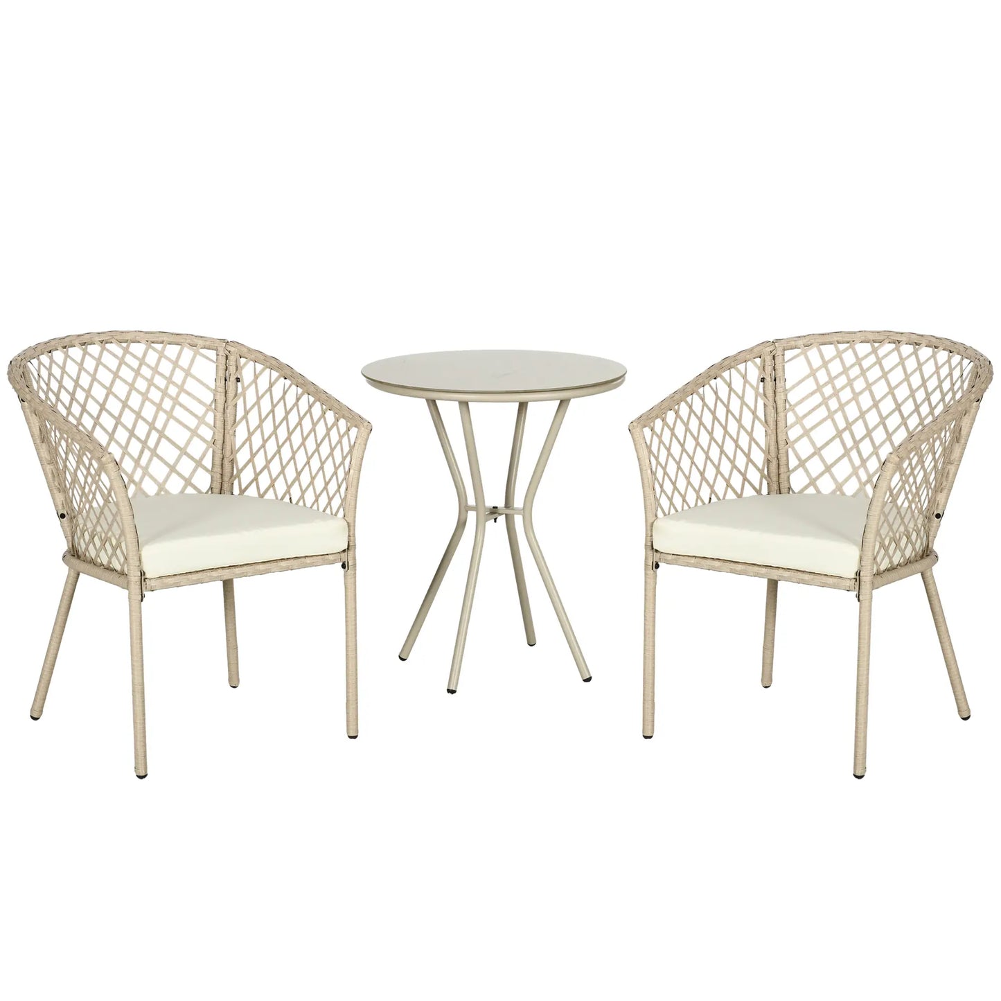 3-Piece PE Rattan Bistro Set, Seat Cushions, Glass Table, Beige Bistro Sets at Gallery Canada