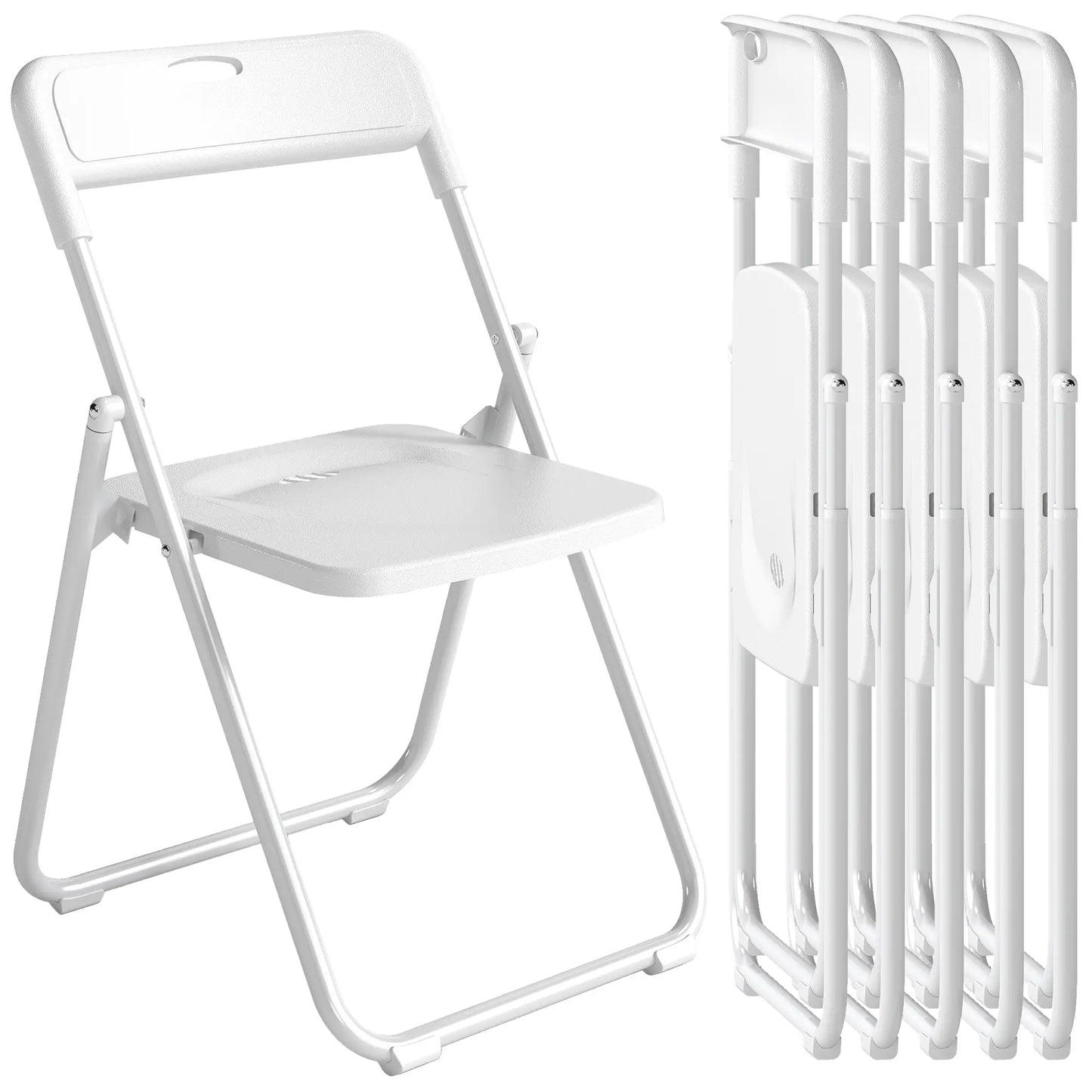 Folding Chairs 6 Pack, Plastic with Steel Frame, White Dining Chairs at Gallery Canada