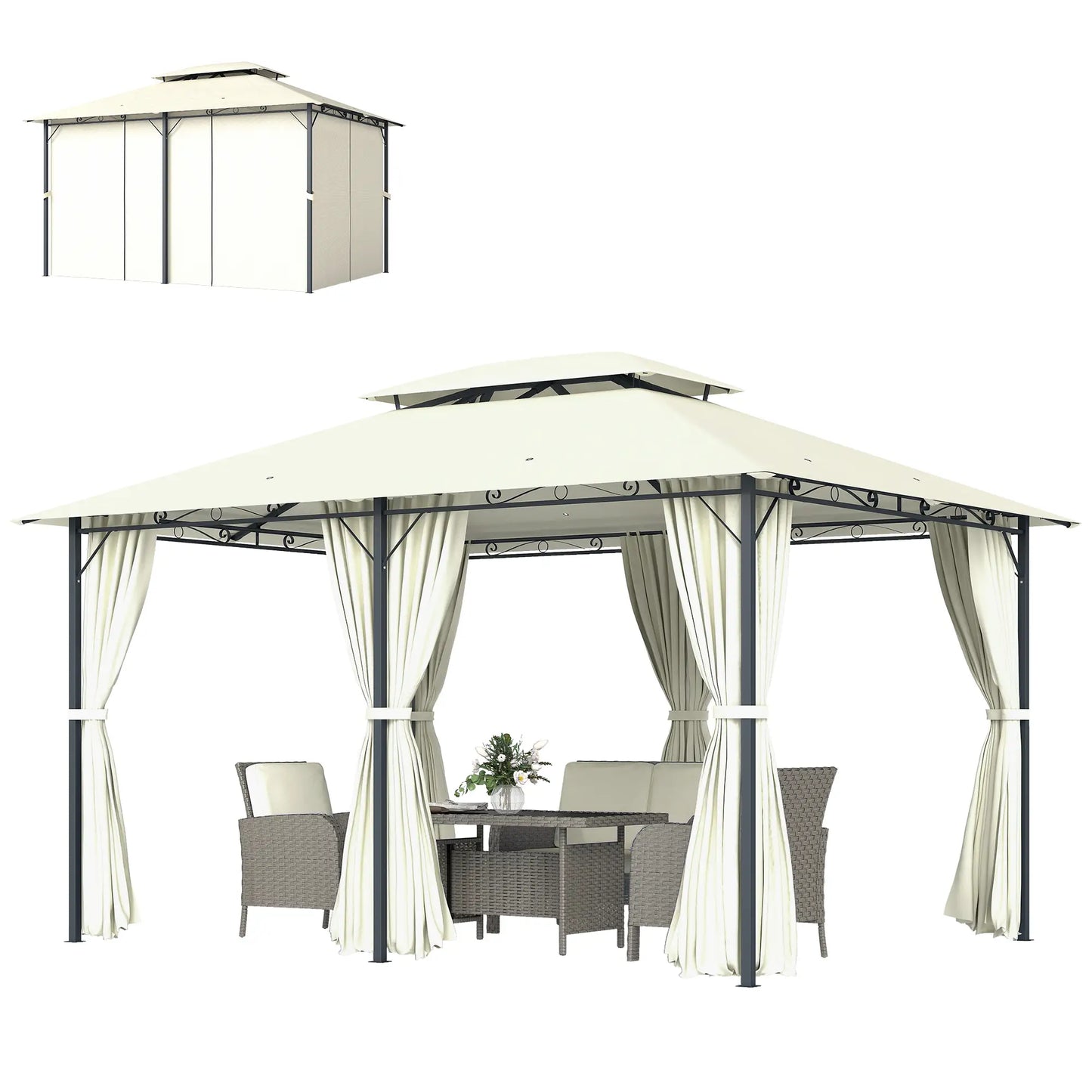 13' X 10' Soft-Top Gazebo With Curtains, Cream White Gazebos at Gallery Canada