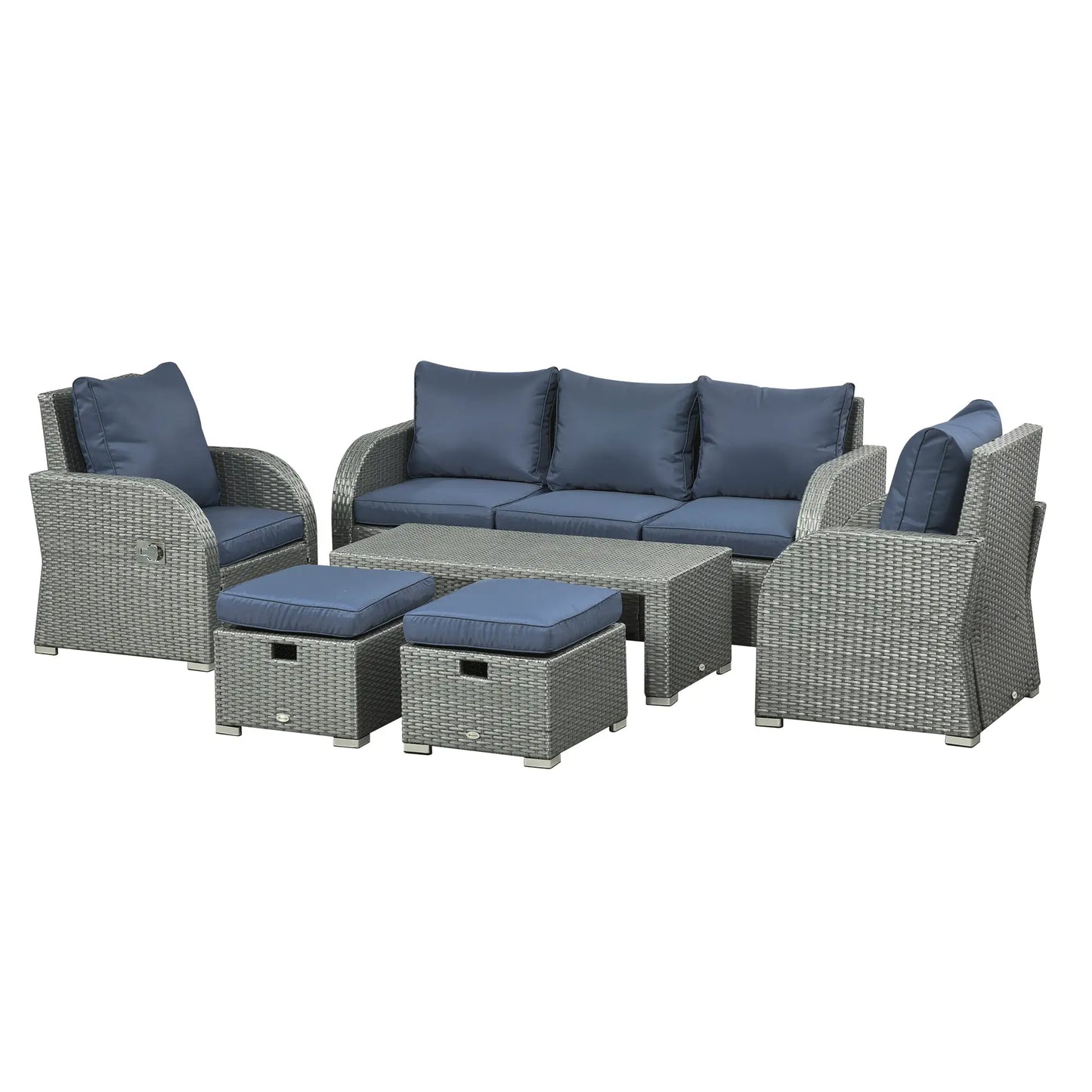 6-Piece PE Wicker Patio Sectional Set, with Cushions & Table, Dark Blue Patio Furniture Sets at Gallery Canada