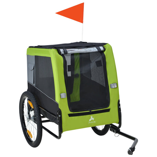 Dog Bike Trailer with Suspension System, Hitch, Pet Bicycle Trailer for Medium Dogs with 20" Wheels, Storage Pockets, Safey Leash, Reflectors, Flag, Green - Gallery Canada