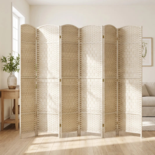 6 Ft Tall Folding Room Divider, 6 Panel Portable Privacy Screen, Light Oak Room Dividers Light Oak at Gallery Canada