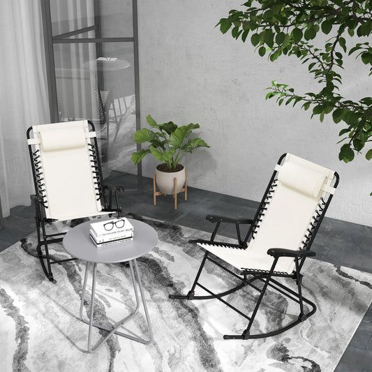 2pc Foldable Rocking Chair Set, Breathable Mesh Seat, Cream