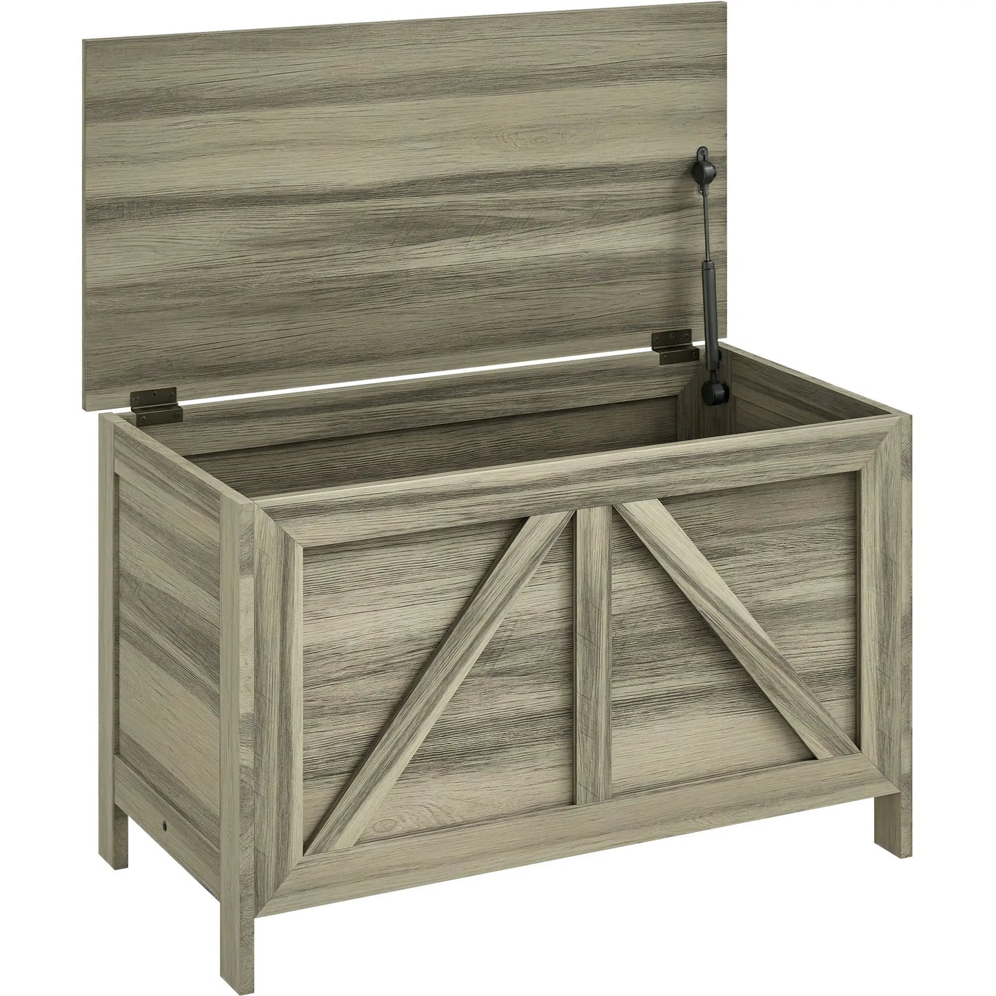 Farmhouse Storage Trunk Box, Safety Hinge, Grey Wood Grain, Grey Storage Cabinets at Gallery Canada