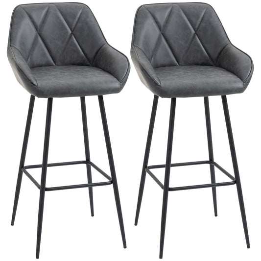 Retro Bar Stools Set of 2, Bar Chairs with Footrest, 30" (76 cm.) Kitchen Stools with Backs and Steel Legs, for Kitchen Island and Home Bar, Grey - Gallery Canada