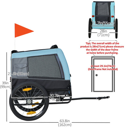 Dog Bike Trailer with Suspension System, Hitch, Pet Bicycle Trailer for Medium Dogs with 20" Wheels, Storage Pockets, Safey Leash, Reflectors, Flag, Light Blue at Gallery Canada