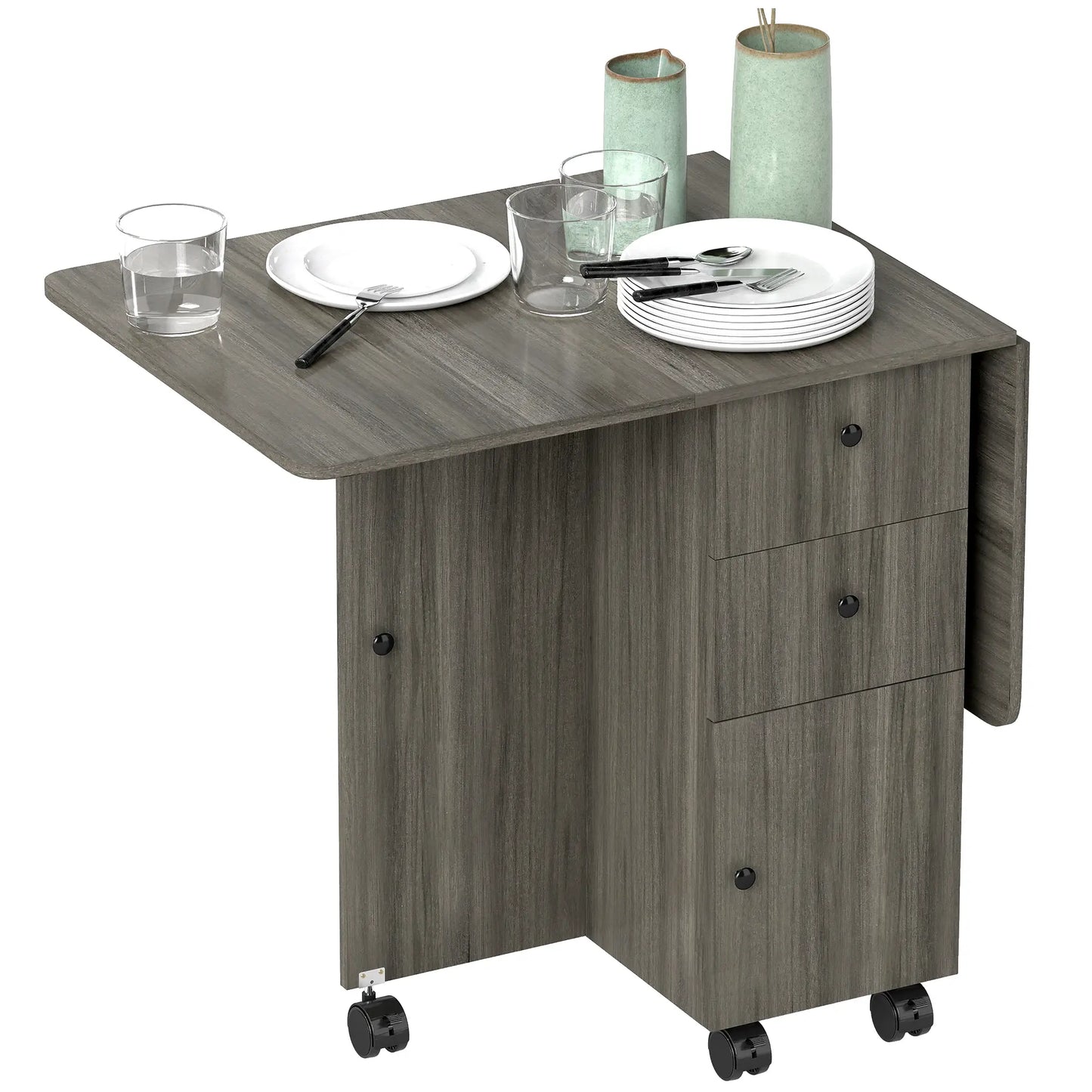 Foldable Dining Table, Rolling Kitchen Table with Storage, Grey Bar Tables & Dining Tables at Gallery Canada