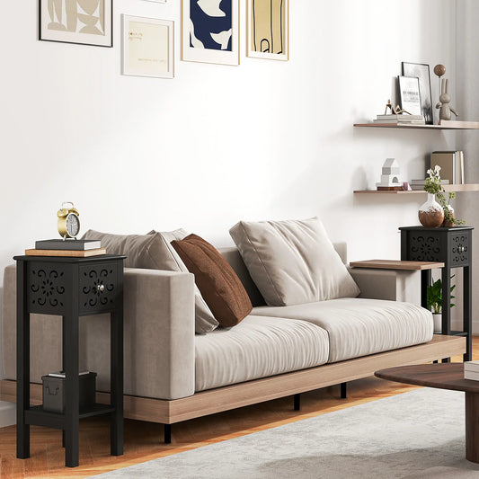 Nightstand Set of 2, Drawer, Open Shelf, Black Side Tables Black at Gallery Canada