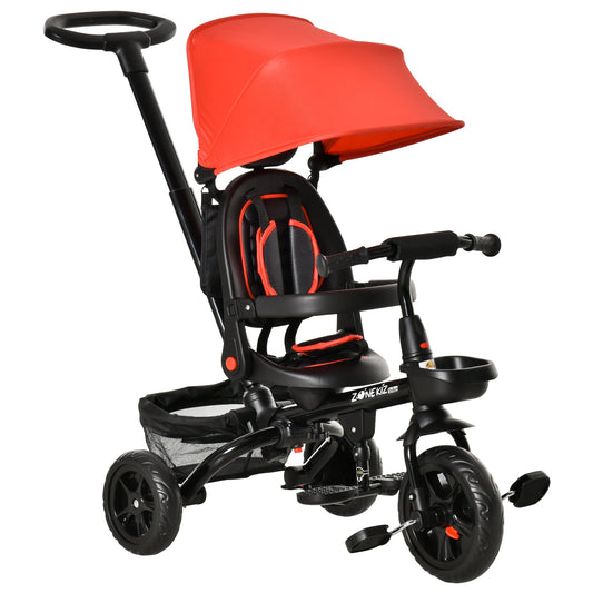 Baby Tricycle 4 In 1 Trike w/ Reversible Angle Adjustable Seat Removable Handle Canopy Handrail Belt Storage Footrest Brake Clutch for 1-5 Years Old Red - Gallery Canada