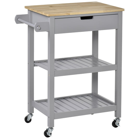 Rolling Kitchen Cart, Utility Storage Cart with Drawer, 2 Slatted Shelves and Towel Rack for Dining Room, Grey - Gallery Canada