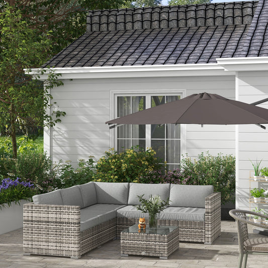4-Piece Rattan Wicker Outdoor Furniture Set, Corner Sofa, Loveseats, Coffee Table, Cushions, Grey Patio Furniture Sets Mixed Grey at Gallery Canada