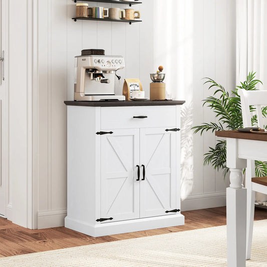 30" Buffet Cabinet, Farmhouse Sideboard, 1.2" Thick Top, White Storage Cabinets White, Brown at Gallery Canada
