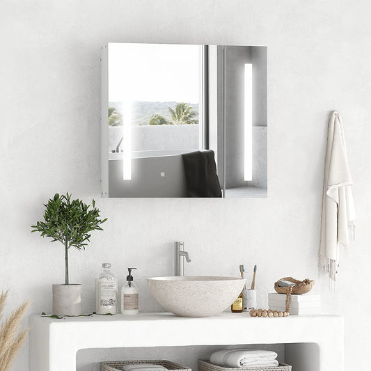 LED Medicine Cabinet with Mirror, 27.5" x 25.5", Adjustable Shelf, USB, White Mirror Medicine Cabinets White at Gallery Canada