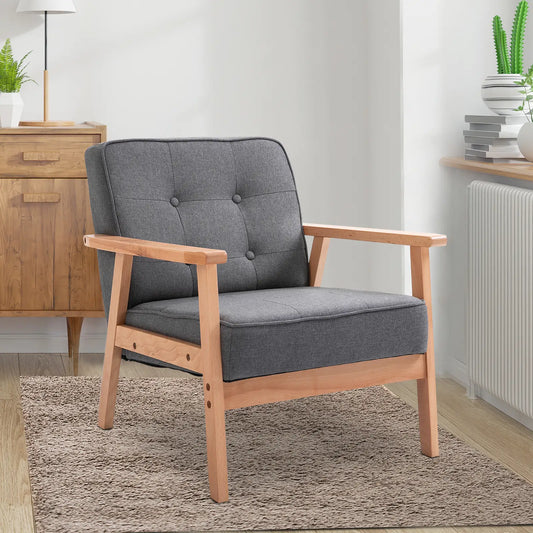Mid-Century Accent Chair, Modern Fabric Upholstered, Tufted Back, Grey Accent Chairs Grey, Natural at Gallery Canada