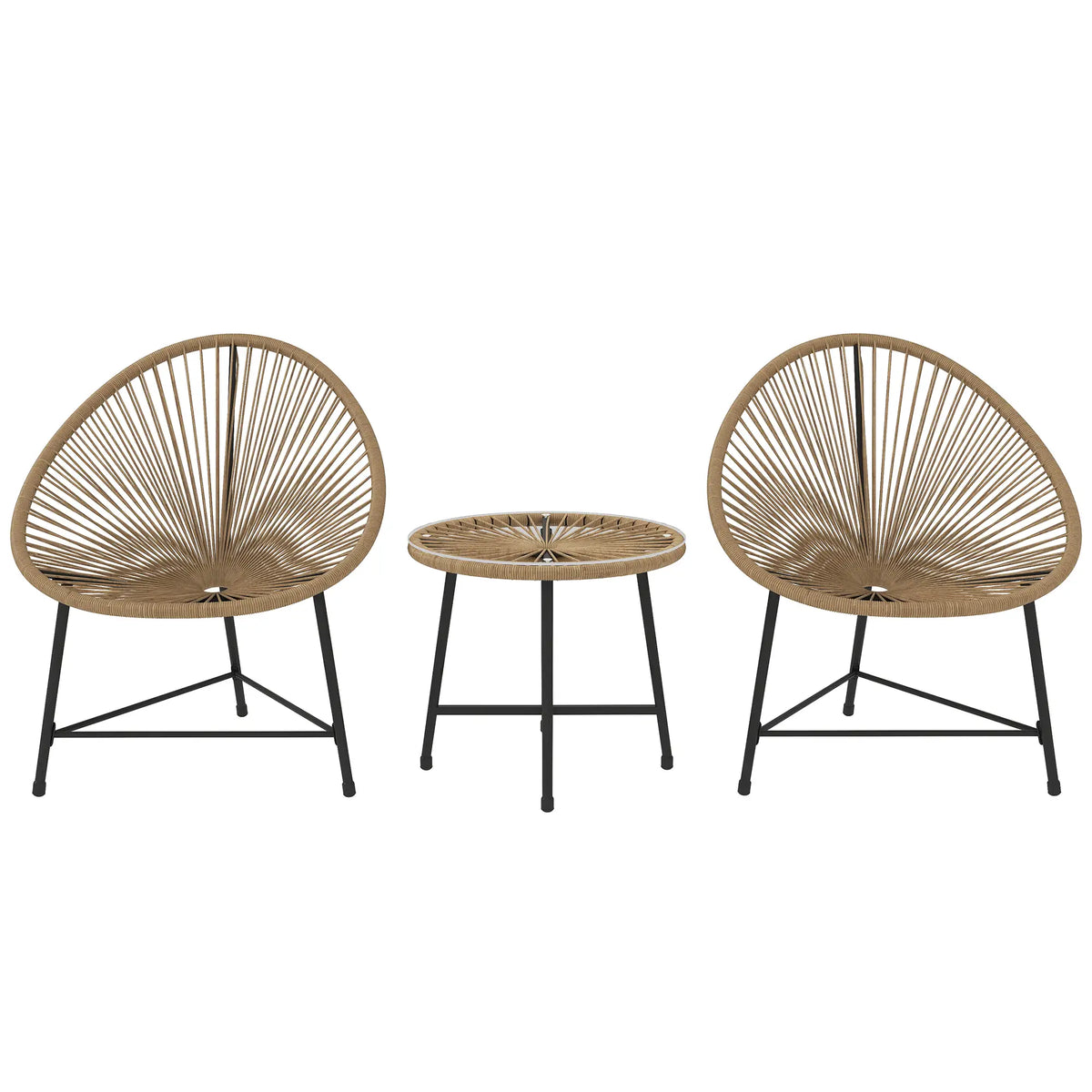3 Piece Wicker Patio Bistro Set, Acapulco Chairs, Glass-Top Table, Natural Wood Bistro Sets at Gallery Canada