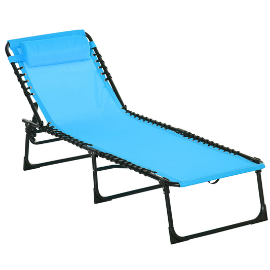 Outdoor Folding Lounge Chair, 4-Level Adjustable Chaise Lounge with Headrest, Tanning Chair Beach Bed Reclining Lounger Cot for Camping, Hiking, Backyard, Sky Blue at Gallery Canada