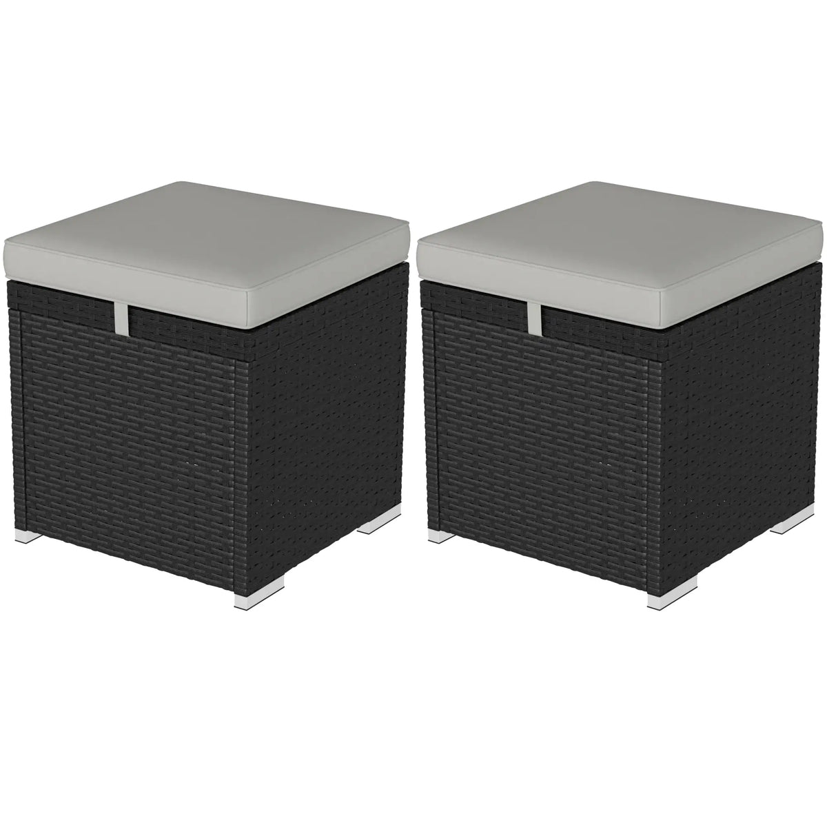 2 Wicker Outdoor Ottomans with Storage, Removable Cushion, Grey