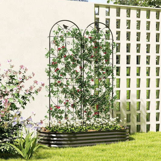 Metal Garden Trellis Set, Bird Design, 19.7" W x 70.9" H, Black Plant Stands Black at Gallery Canada