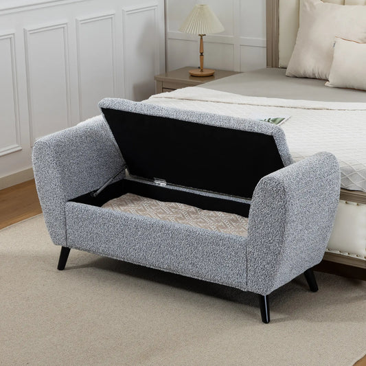 Upholstered Storage Bench with Arms, Modern Ottoman, Grey Storage Ottomans & Benches Grey at Gallery Canada