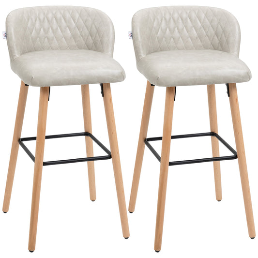 Bar Stool Set of 2 PU Leather Padded Counter Height Bar Stools with Footrest and Adjustable Feet for Home Kitchen White at Gallery Canada