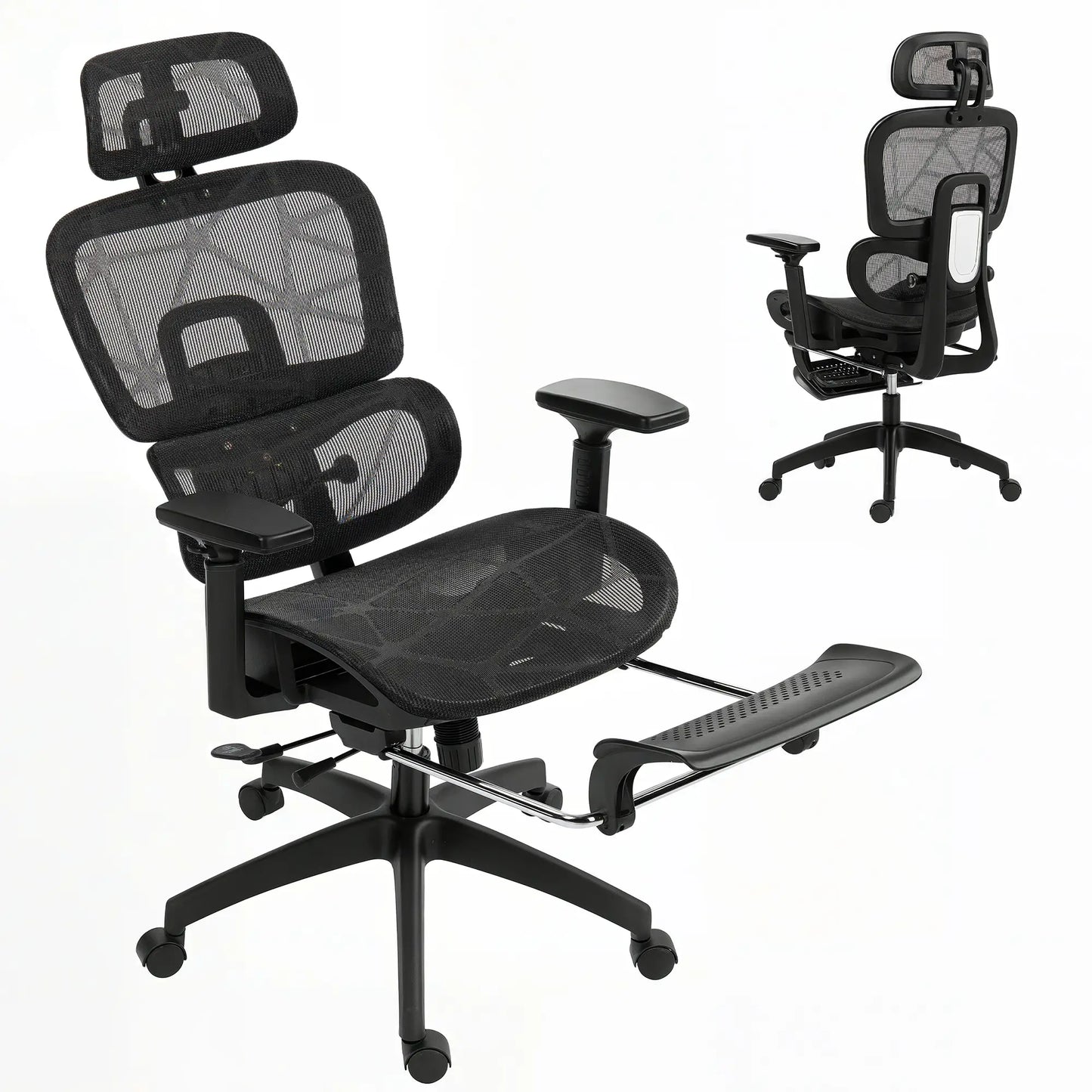 Mesh Office Chair, 3D Armrest, High Back, Lumbar Support, 135° Recline, Adjustable Headrest, Black Executive & Manager Chairs at Gallery Canada