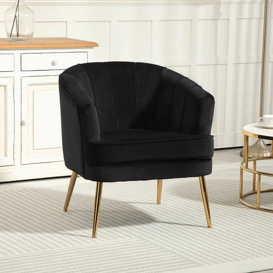 Modern Fabric Armchair, Gold Metal Legs, Living Room, Black Accent Chairs Black at Gallery Canada