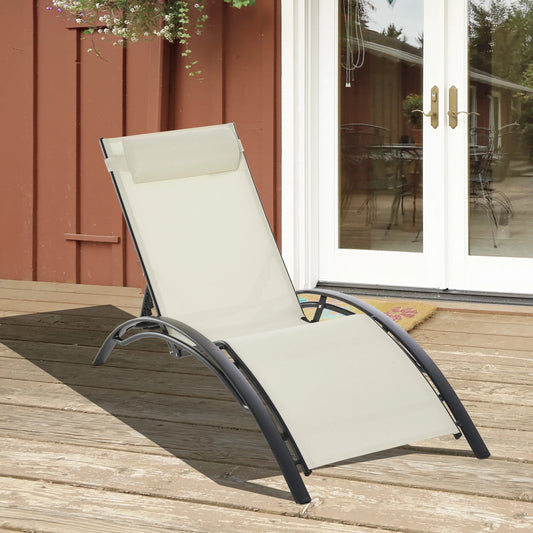 Aluminum Reclining Lounge Chair, 5-Level Adjustable Backrest, Beige Lounger Chairs Black, Beige at Gallery Canada