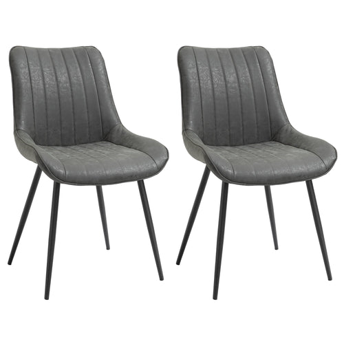 Dining Chairs Set of 2, PU Upholstered Kitchen Chairs with Metal Legs for Dining Room, Grey