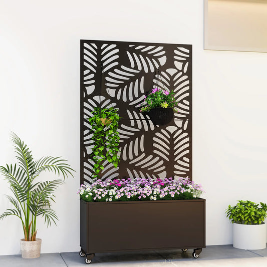 Metal Planter Box With Trellis, Raised Garden Bed With Monstera Leaf Cut-Out Galvanized Planter Boxes Black at Gallery Canada