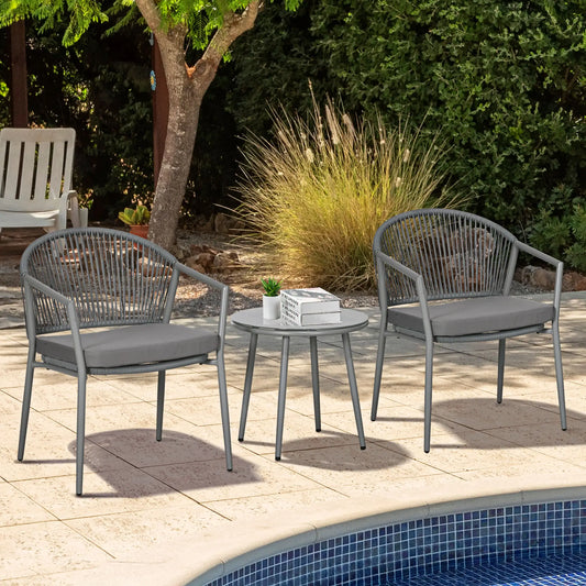 3-Piece Rattan Bistro Set, 2 Armchairs And Coffee Table, Grey Patio Furniture Sets Grey at Gallery Canada