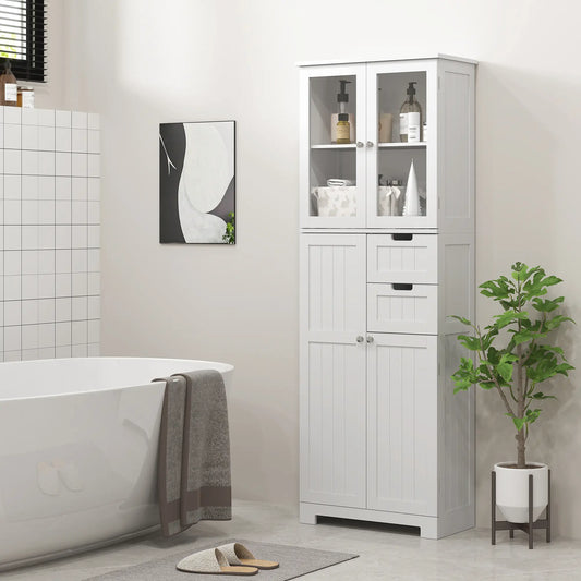 Grande armoire de salle de bain, étagères ajustables, blanc