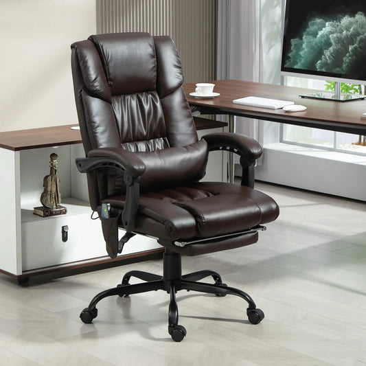 6-Point Vibration Massage Chair, Height Adjustable, Reclining, Brown Executive & Manager Chairs Brown at Gallery Canada