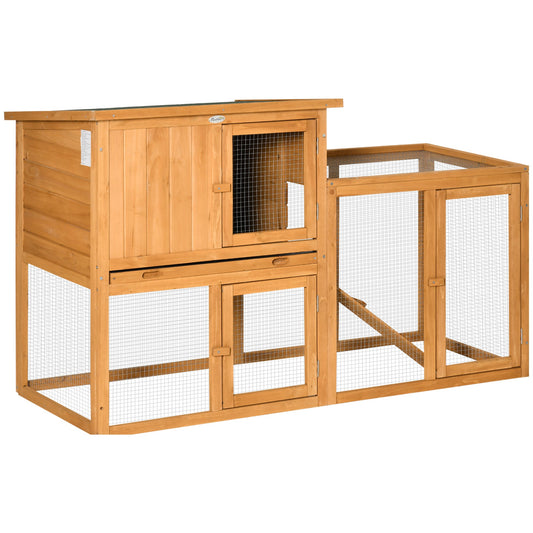 55.5" Wooden Rabbit Hutch 2 Tier Bunny House Pet Playpen Enclosure for Indoor Outdoor with Openable Roof, Slide-out Tray, Ramp, for Rabbits and Small Animals, Orange - Gallery Canada