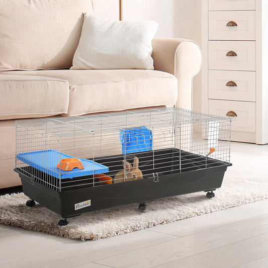 47" Cage pour Petits Animaux, Habitat pour Cochon d'Inde avec Accessoires, Noir