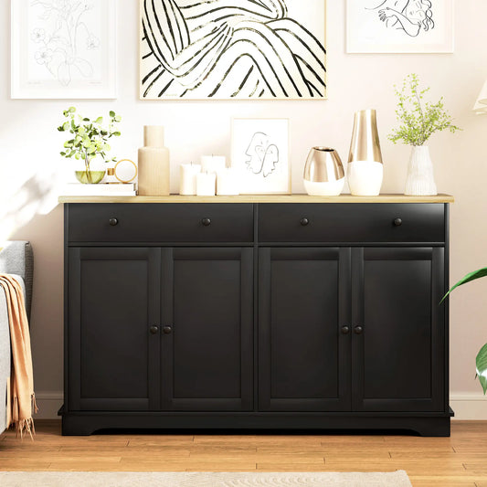 Modern Sideboard, Buffet Cabinet with Drawers, Adjustable Shelves, Black Storage Cabinets Black, Oak Wood Grain at Gallery Canada