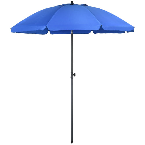 6ft Beach Umbrella, Outdoor Sun Shade Parasol with Push Button Tilt, Ruffled UV50+ Vented Canopy, Blue