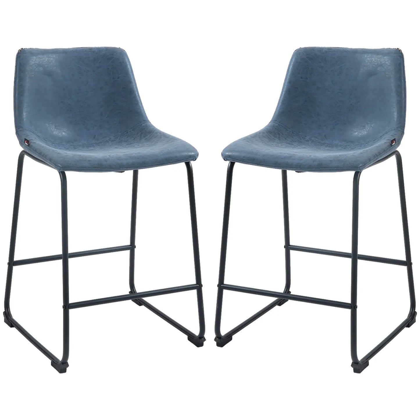 Vintage PU Leather Bar Stools, Set of 2, w/ Footrest, Blue Bar Stools at Gallery Canada