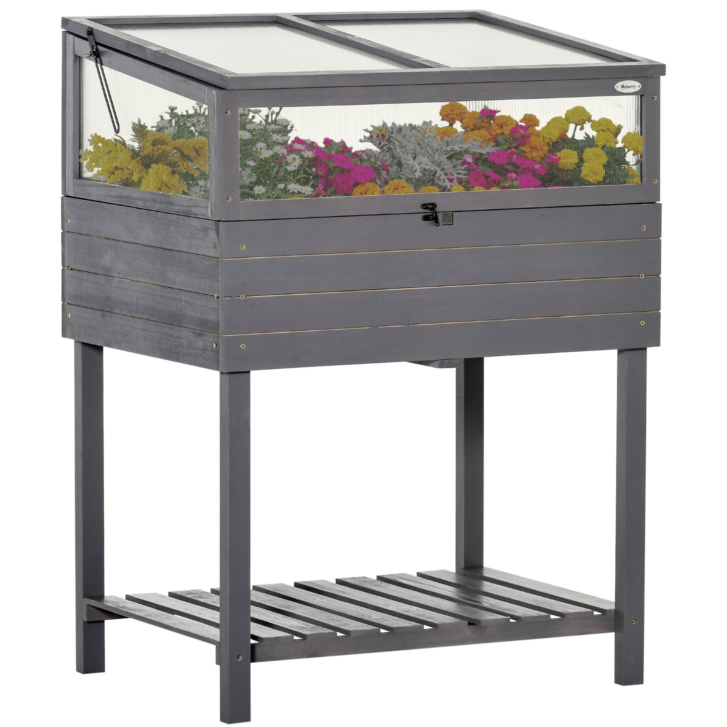 Raised Garden Bed with Cold Frame Greenhouse, Grow Grids and Storage Shelf, Outdoor 2 Tiers Elevated Wood Planter Box for Herbs and Vegetables, Use for Patio, Backyard, Balcony at Gallery Canada