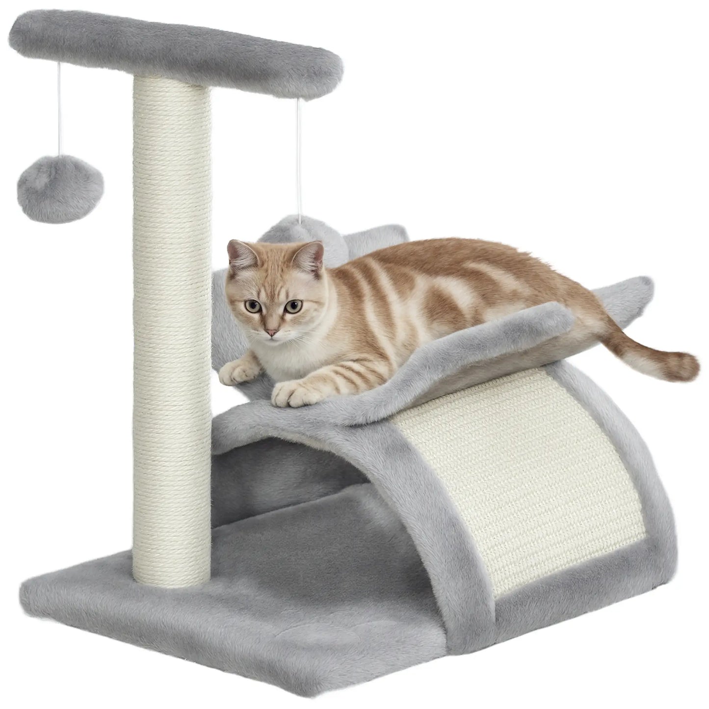 17" Small Cat Tree, Scratching Post, Rotatable Top Pole, Platform, 2 Dangling Balls, Light Grey Cat Trees at Gallery Canada