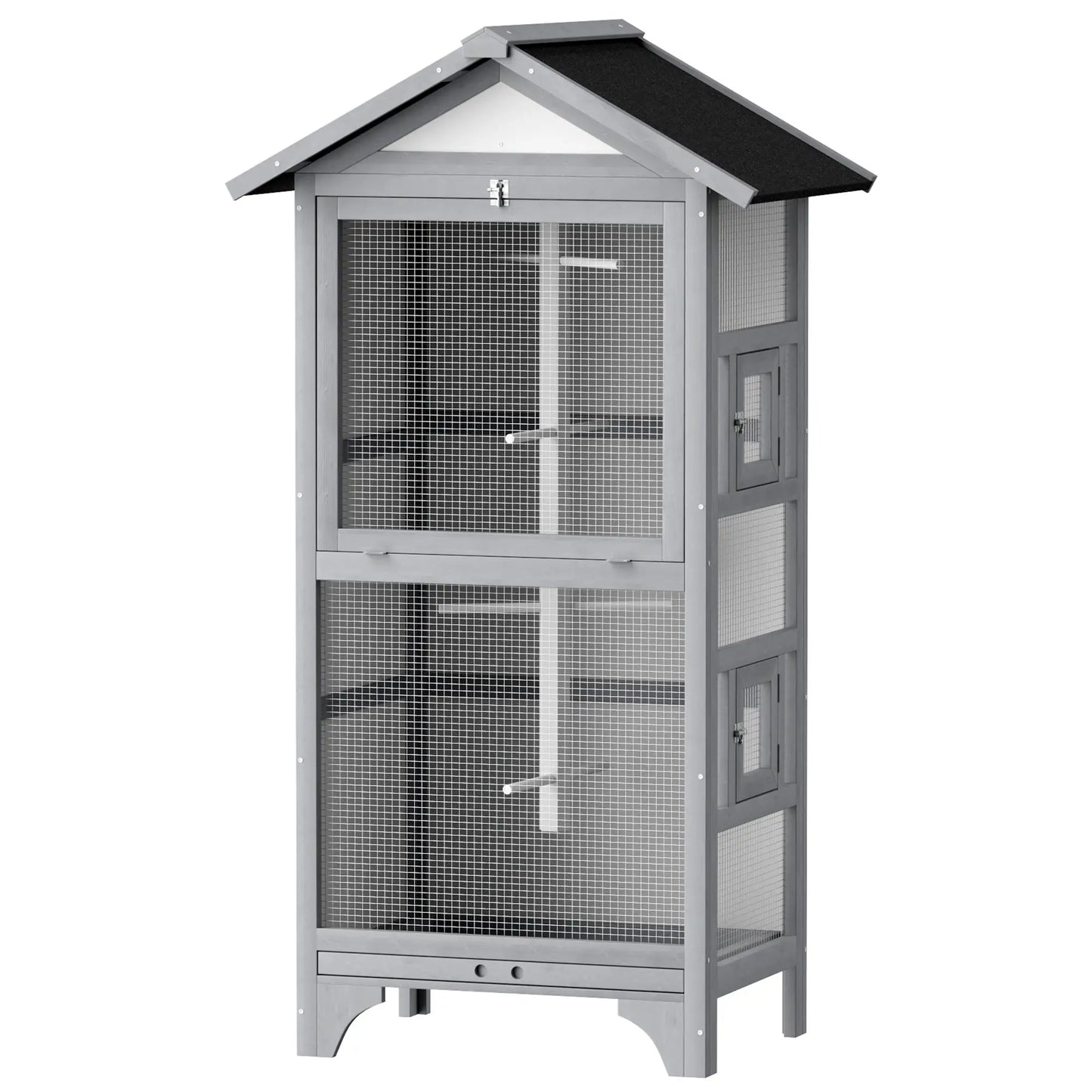 Wooden Bird Aviary Parrot Cage, Removable Tray, 2 Doors, 4 Perches, Light Grey Bird Cages at Gallery Canada