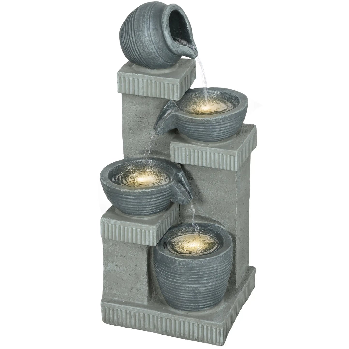 4-Tier Outdoor Jar Water Fountain, LED Lights, Adjustable Flow, 26.4-inch Water Fountains at Gallery Canada