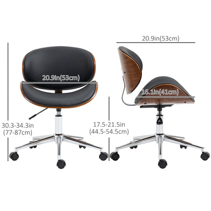 Home Office Chair, Faux Leather and Bentwood Computer Desk Chair with 360 Degree Swivel Wheels, Adjustable Height and Curved Seat, Black at Gallery Canada