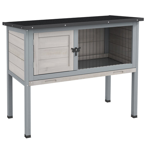 Wooden Rabbit Hutch with Openable Asphalt Roof, Tray, Grey