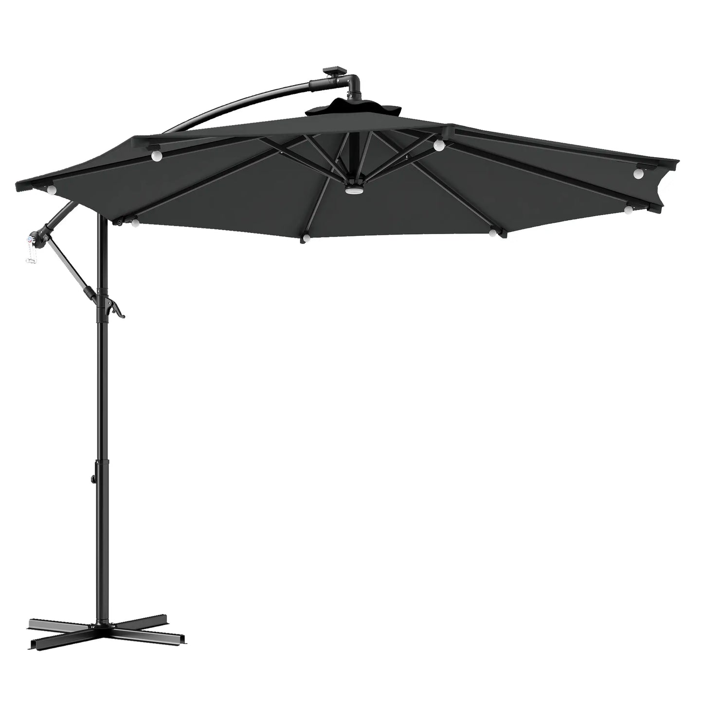 8.8FT Cantilever Patio Umbrella, Solar LED Lights, Crank Handle, Grey Offset Cantilever Umbrellas at Gallery Canada