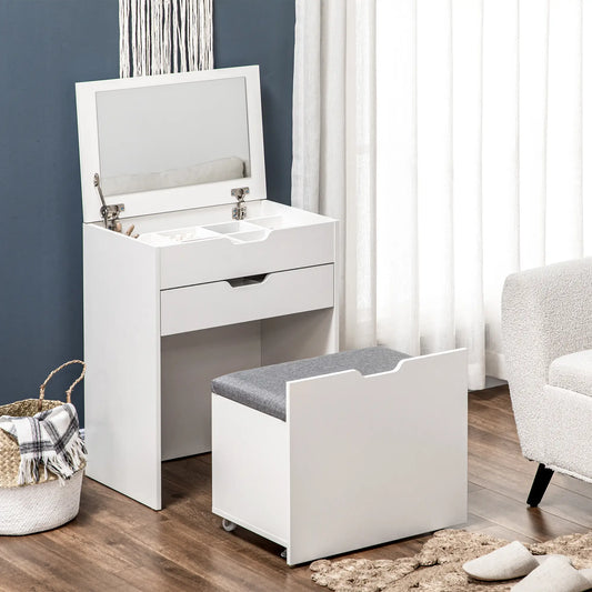 White Vanity Set with Flip Top Mirror, Desk with Stool, Drawer, White Dressing & Vanity Tables White at Gallery Canada