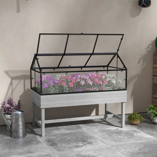 Wood Elevated Planter Box, Cold Frame Greenhouse, Raised Garden Bed, Distressed Grey, Grey Raised Garden Beds Distressed Grey at Gallery Canada