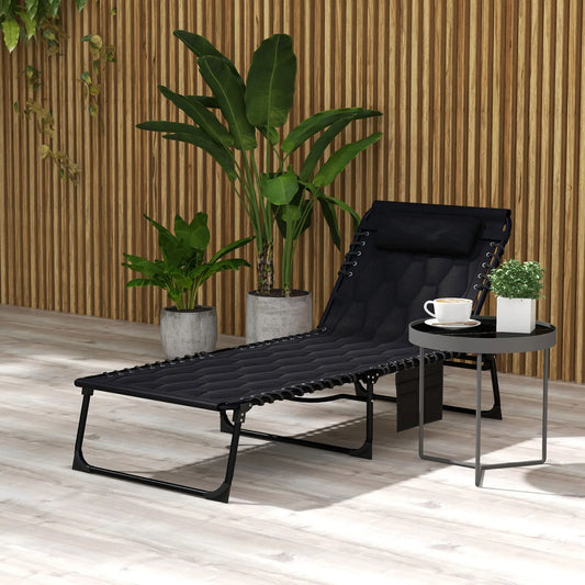 Folding Chaise Lounge, Reclining Back, 25.6" x 74" x 14.2", Black Lounger Chairs Black at Gallery Canada
