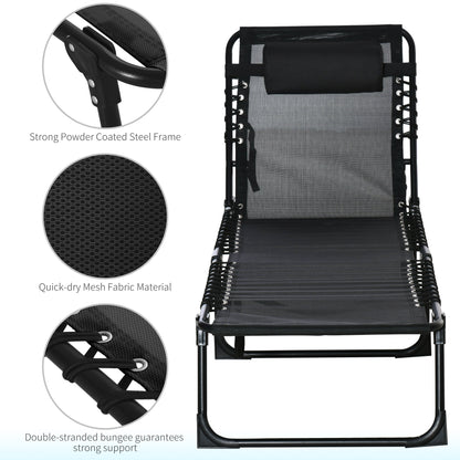 Outdoor Folding Lounge Chair, 4-Level Adjustable Chaise Lounge with Headrest, Tanning Chair Beach Bed Reclining Lounger Cot for Camping, Hiking, Backyard, Black at Gallery Canada
